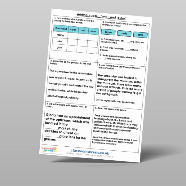 An image of the Adding ‘super-’, ‘anti-’ and ‘auto-’ Mixed Activity Resource