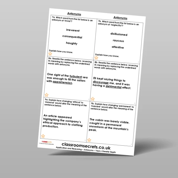 An image of the Antonyms Application and Reasoning Resource