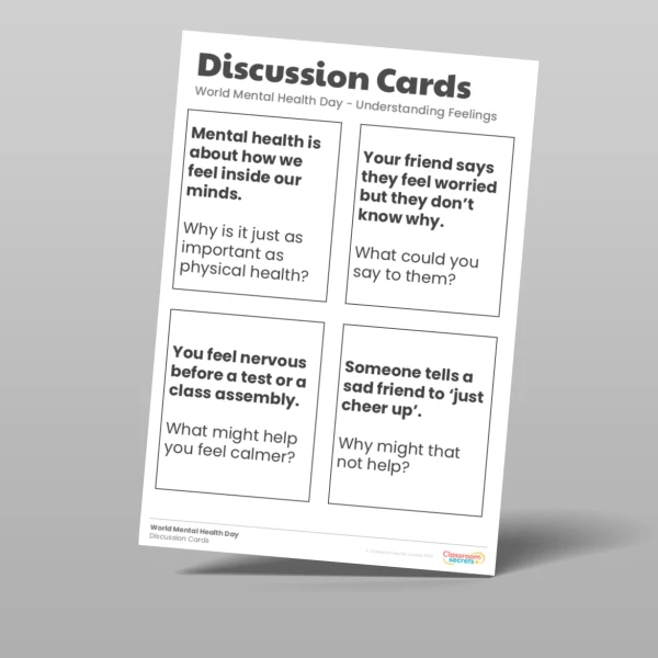 An image of the KS2 World Mental Health Day Discussion Cards Resource