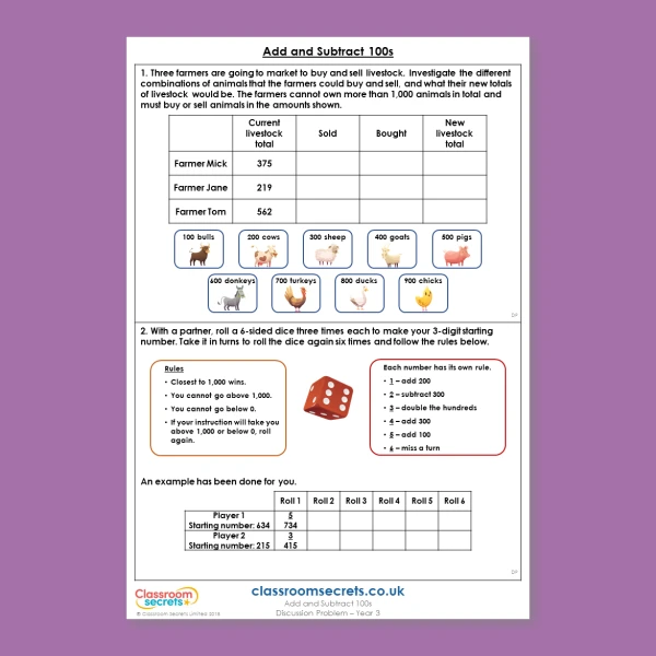 Year 3 Add and Subtract 100s Addition and Subtraction Deeper Reasoning Discussion Problem