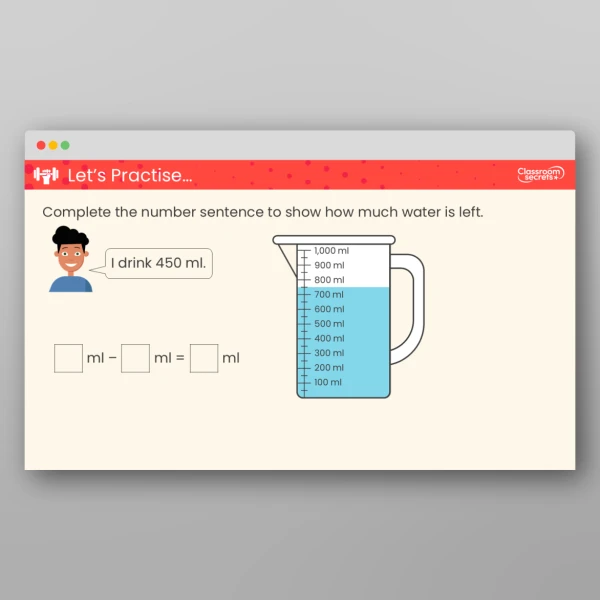 An image of the Add and Subtract Capacity and Volume Teaching PPT Resource