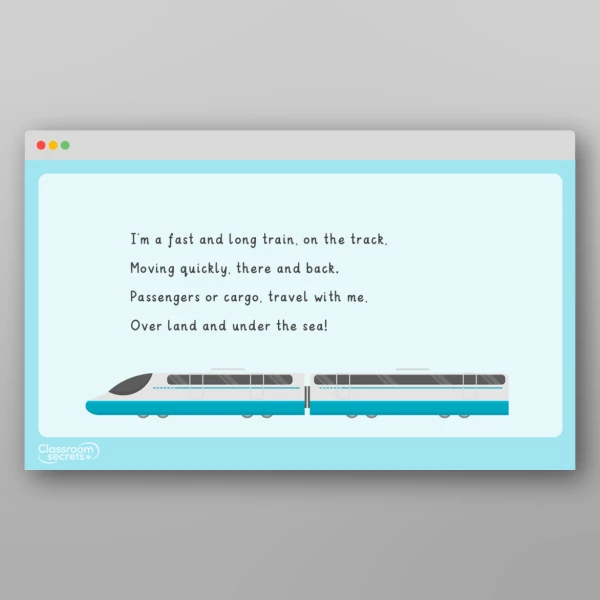 An image of the Transport and Vehicles Rhymes Resource