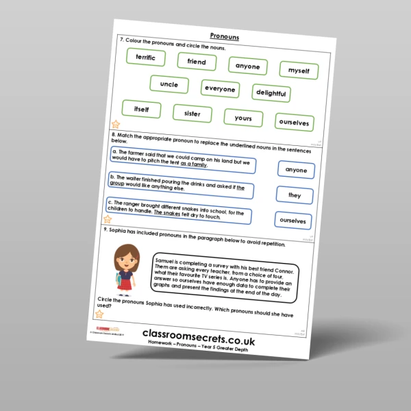 An image of the Free Pronouns Homework Resource