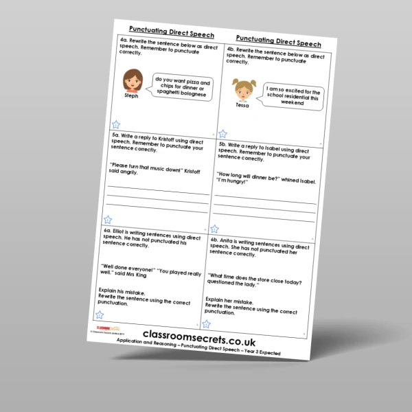 An image of the Punctuating Direct Speech Application and Reasoning Resource