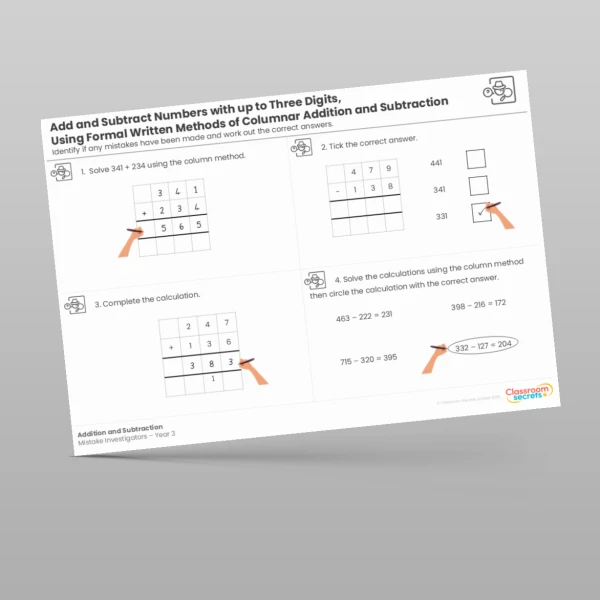 An image of the Addition and Subtraction Mistake Investigators Resource