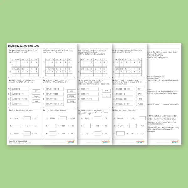 Year 5 Divide by 10, 100 and 1,000 Multiplication and Division A Varied Fluency