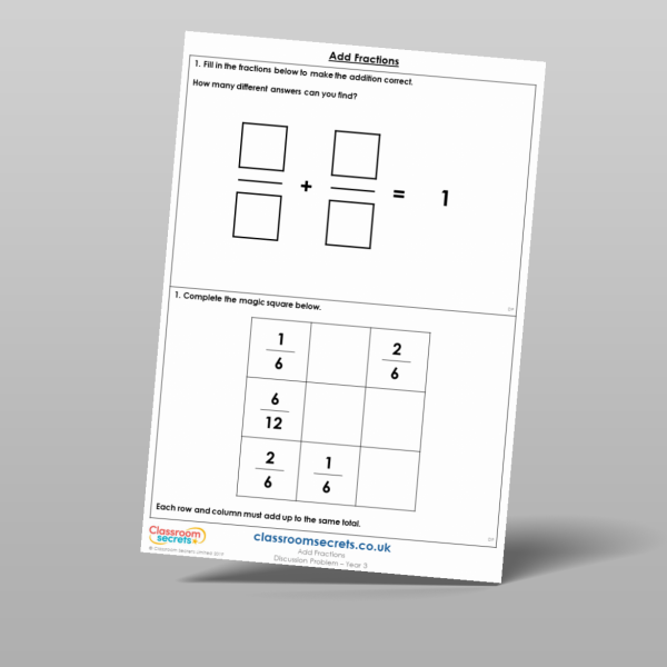 Year 3 Add Fractions Discussion Problem Resource | Classroom Secrets