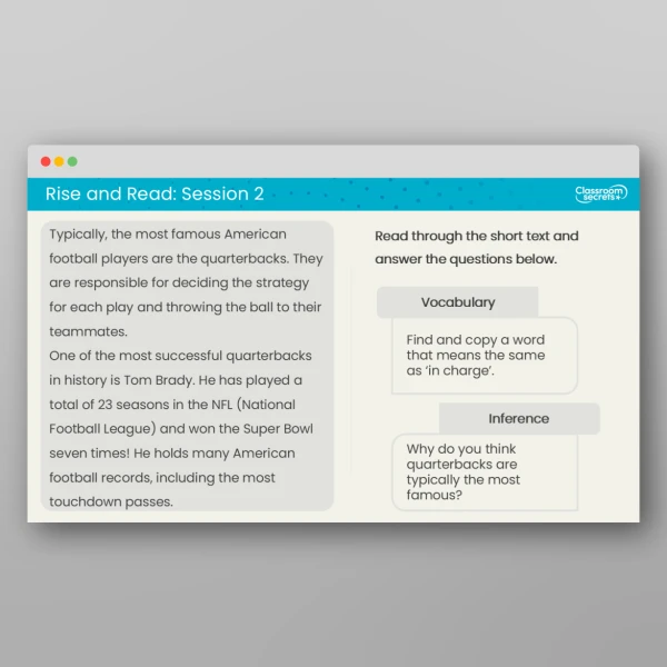 An image of the Rise and Read American Football Resource