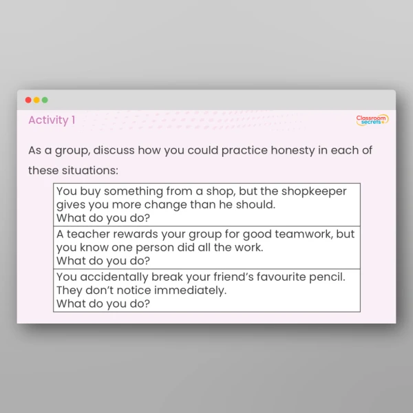 An image of the LKS2 Values - Honesty Resource