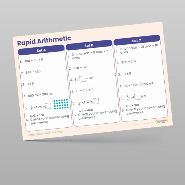 An image of the Spring 2 Week 1 Rapid Arithmetic Resource