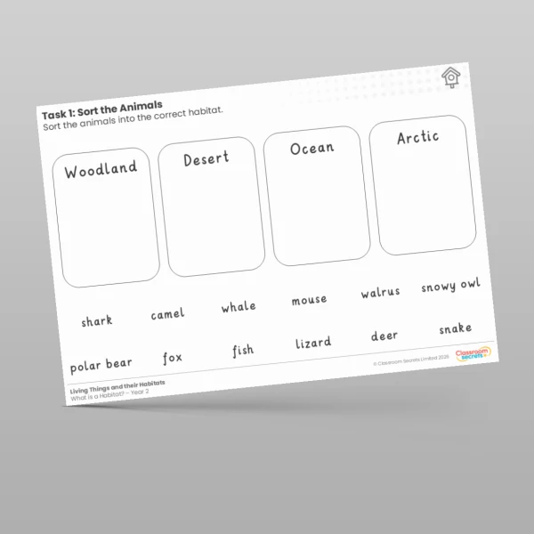 An image of the Lesson 2: Sort the Animals Worksheet Resource