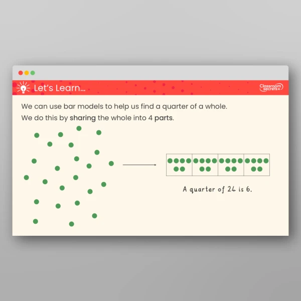 An image of the Find a Quarter of a Quantity Teaching PPT Resource