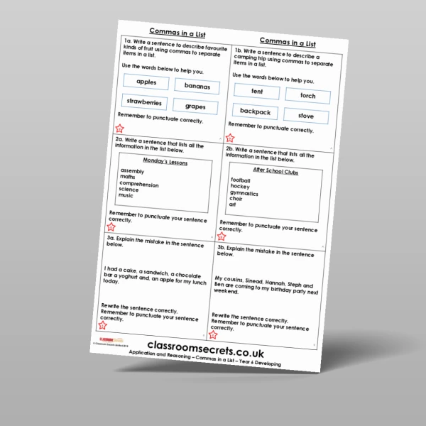An image of the Free Commas in a List Application and Reasoning Resource