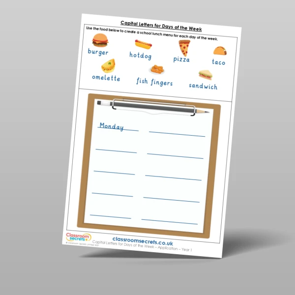 An image of the Capital Letters for Days of the Week Application Resource