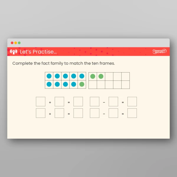 An image of the Fact Families - Addition and Subtraction Bonds within 20 Teaching PPT Resource