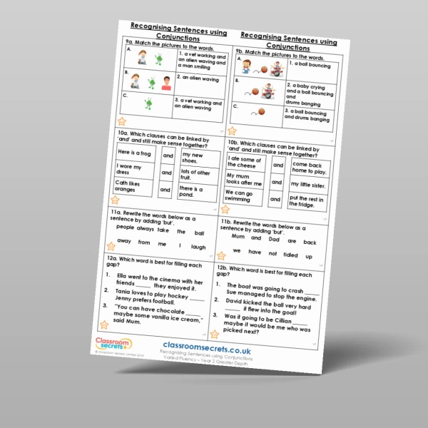An image of the Recognising Sentences using Conjunctions Varied Fluency Resource