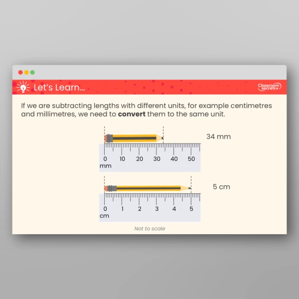 An image of the Subtract Lengths Teaching PPT Resource