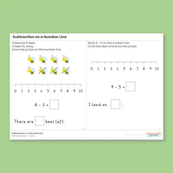Year 1 Subtraction on a Number Line Addition and Subtraction within 10 Varied Fluency