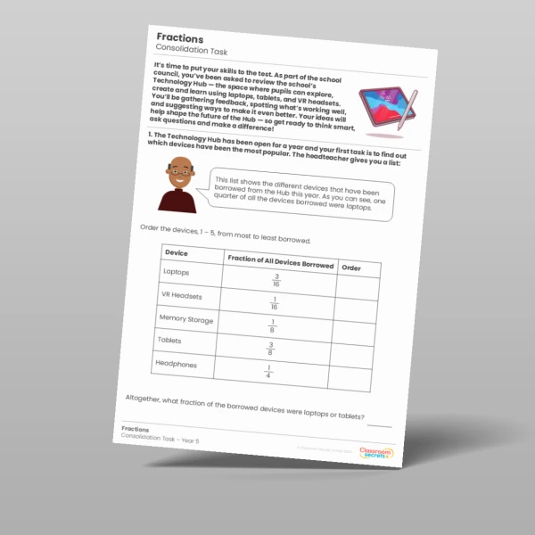 An image of the Fractions Consolidation Task Resource