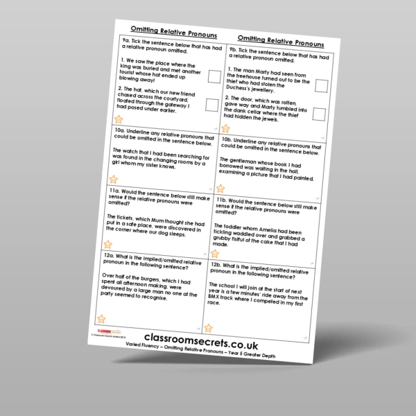 An image of the Omitting Relative Pronouns Varied Fluency Resource