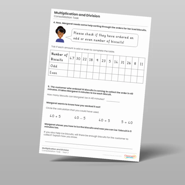 An image of the Multiplication and Division Consolidation Task Resource