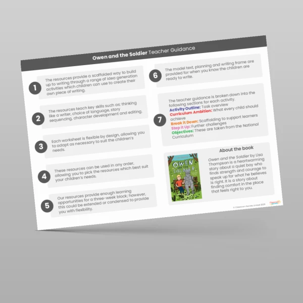 An image of the Owen and the Soldier Writing Unit Guidance Resource