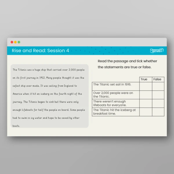 An image of the Rise and Read The Titanic Resource