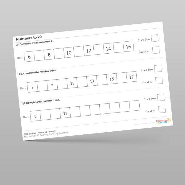 An image of the Numbers to 20 (Starting from Any Number) Skill Builder Resource