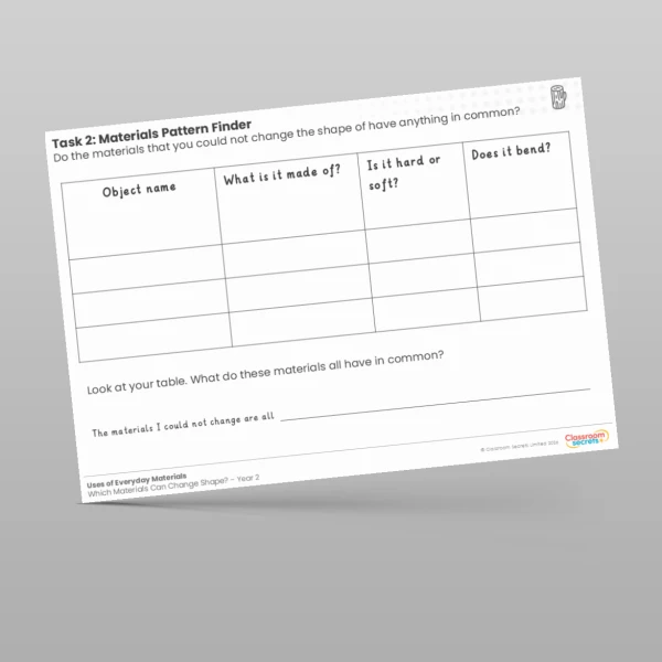 An image of the Lesson 6: Materials Pattern Finder Worksheet Resource