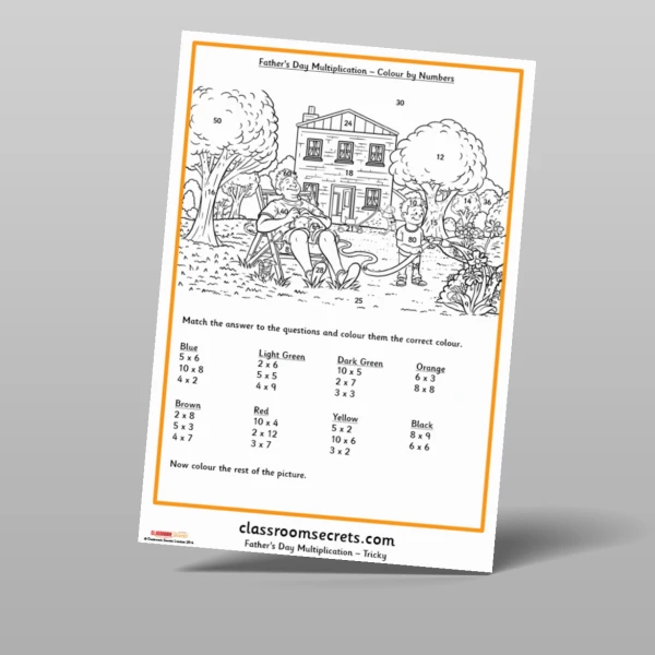 An image of the Fathers Day Multiplication Colour by Numbers Resource