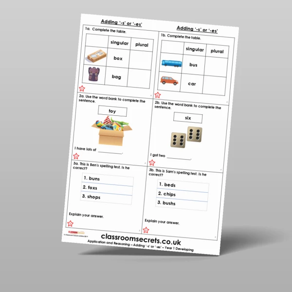 An image of the Adding ‘-s’ or ‘-es’ Application and Reasoning Resource