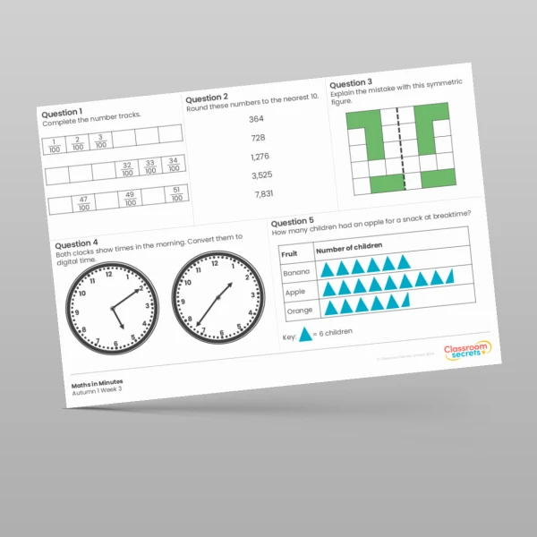 An image of the Autumn 1 Week 3 Maths in Minutes Resource