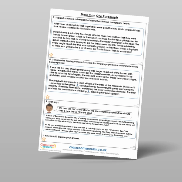 An image of the More than One Paragraph Homework Resource