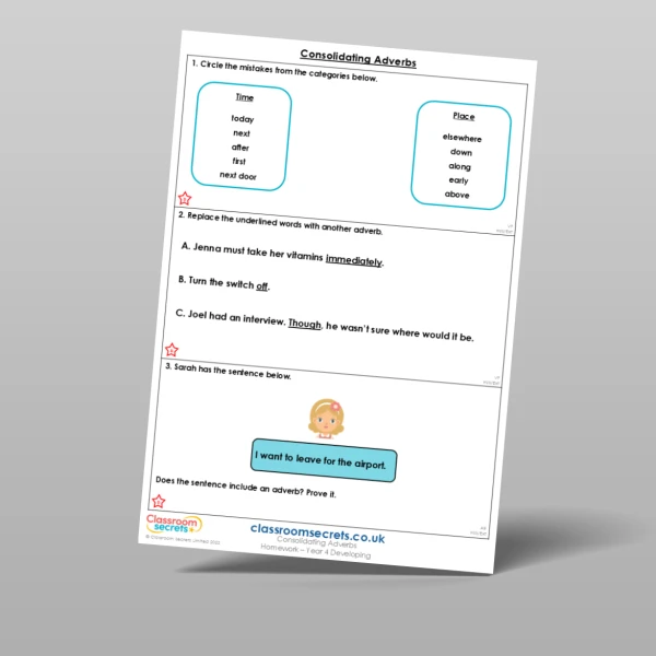 An image of the Consolidating Adverbs Homework Resource
