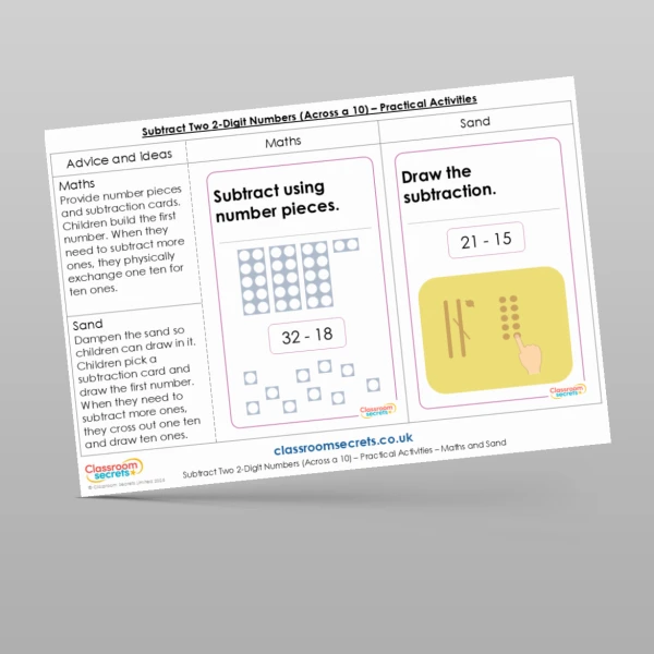 An image of the Subtract Two 2-Digit Numbers (Across a 10) Practical Activities Resource