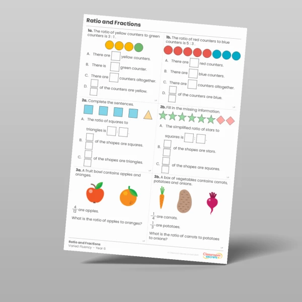 An image of the Ratio and Fractions Varied Fluency Resource