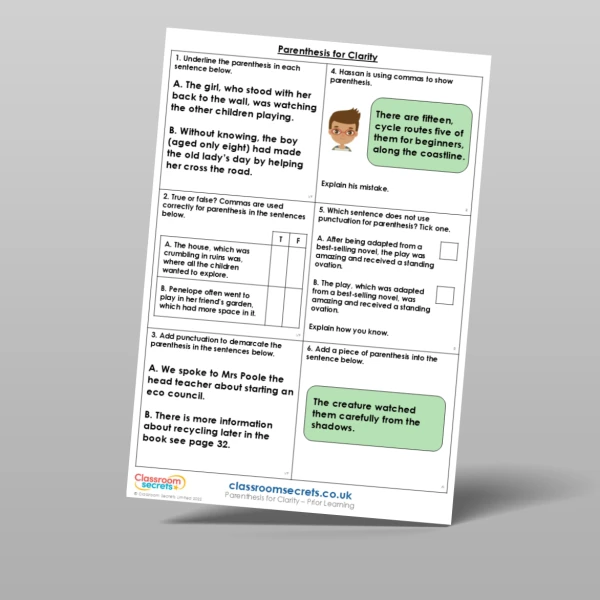 An image of the Parenthesis for Clarity Prior Learning Resource
