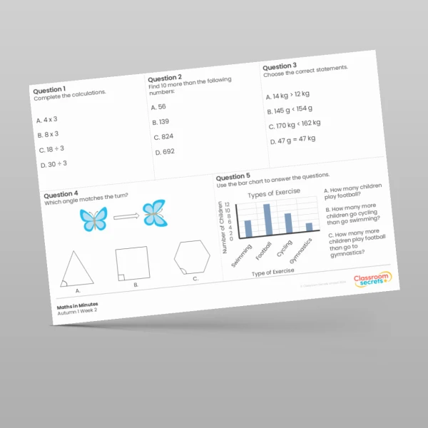 An image of the Autumn 1 Week 2 Maths in Minutes Resource