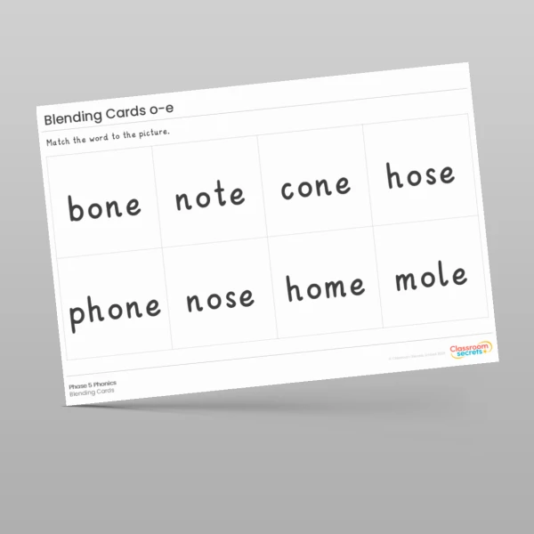 An image of the Blending Cards: o-e Resource