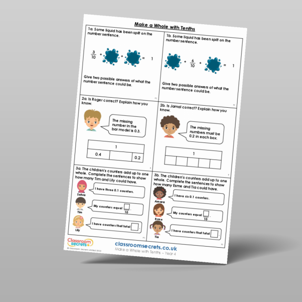 Year 4 Make A Whole With Tenths Reasoning And Problem Solving Resource ...