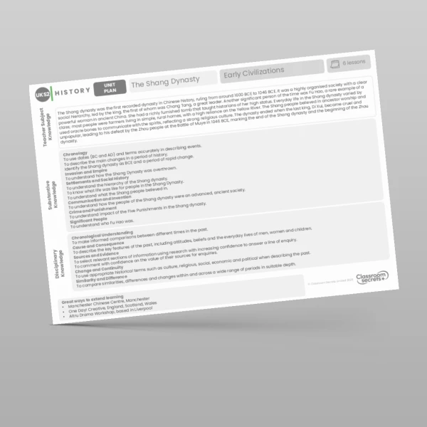 An image of the The Shang Dynasty Unit Plan Resource