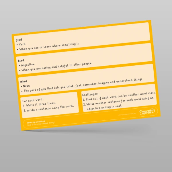 An image of the Summer 1 Week 4 Wake Up and Work Resource