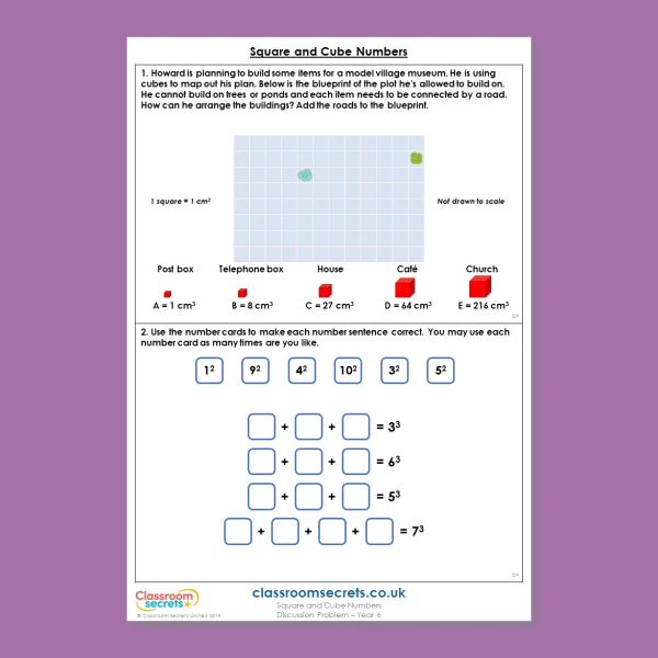 Year 6 Square and Cube Numbers Addition, Subtraction, Multiplication and Division Deeper Reasoning Discussion Problem