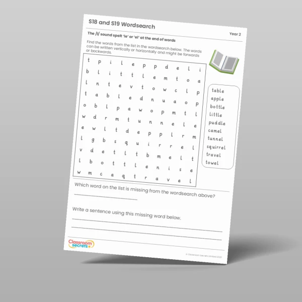 An image of the Spring 1 Week 4 Spelling - S18 and S19 - The /l/ sound spelt ‘le’ or ‘el’ at the end of words Resource