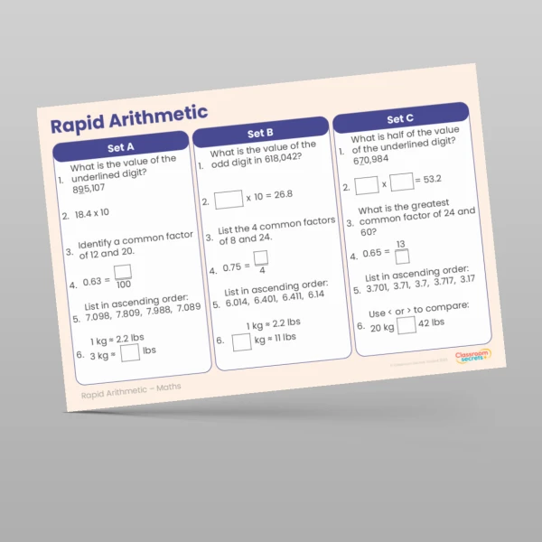 An image of the Summer 1 Week 6 Rapid Arithmetic Resource