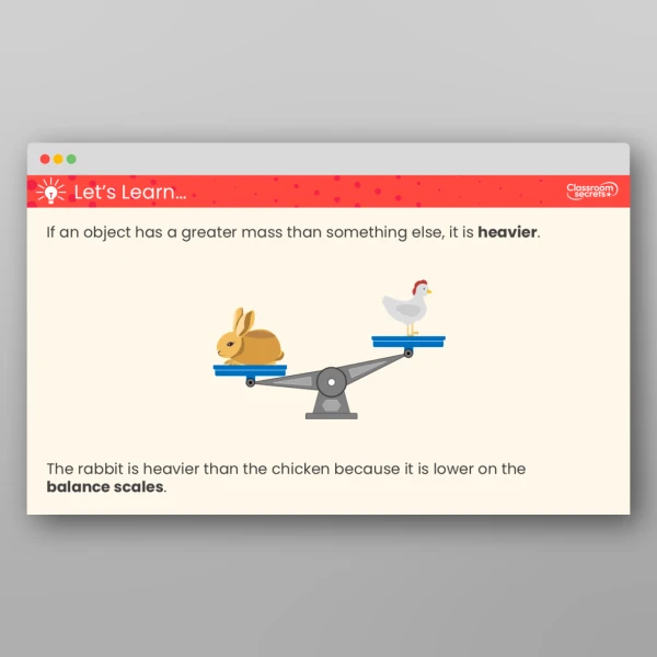An image of the Heavier and Lighter Teaching PPT Resource