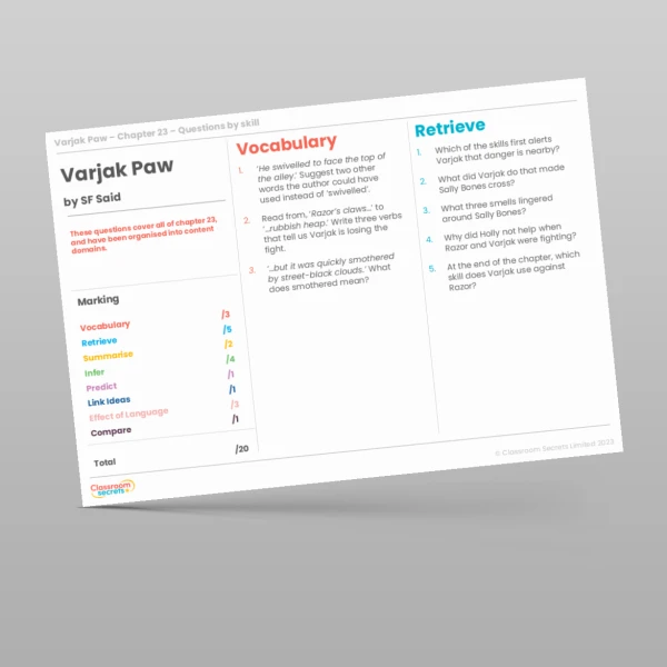 An image of the Reading Skills - Varjak Paw - Chapter 23 Resource