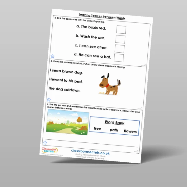 An image of the Leaving Spaces between Words Homework Resource