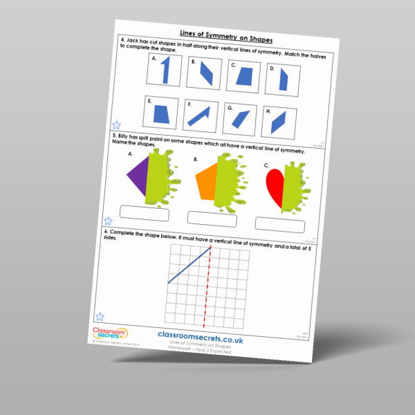 Year 2 Lines Of Symmetry On Shapes Homework Resource | Classroom Secrets