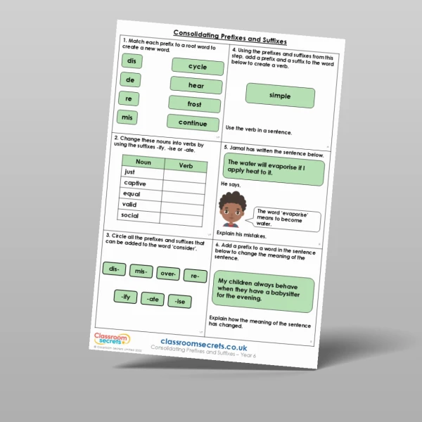 An image of the Consolidating Prefixes and Suffixes Mixed Activity Resource